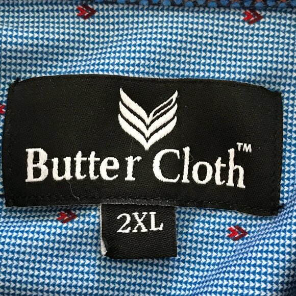 Butter Cloth Shirt Men 2XL Blue Geometric Button Up Short Sleeve Collared 17362 - Picture 3 of 10